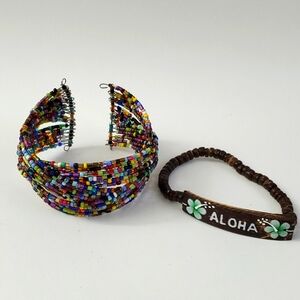 Wood and Seed Bead Bracelet Bundle
